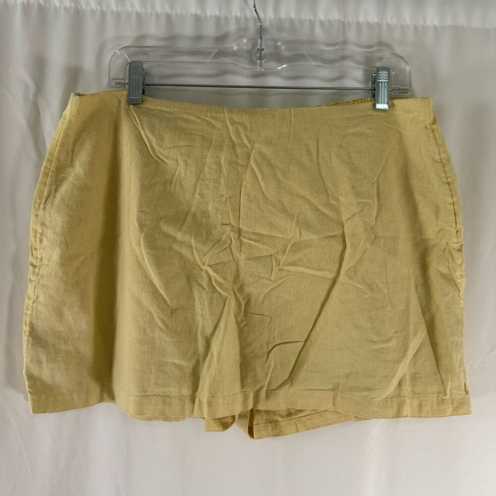 Old Navy Linen Blend Skirt Womens Large Yellow Brief Lined Pull On Elastic Waist